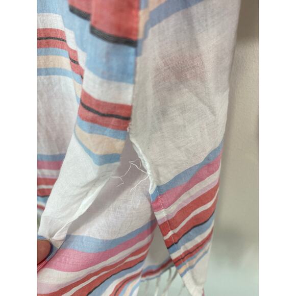 Old Navy Striped Fringe Cotton Shirt Tunic Cover Up Kimono Size L Resort Beachy - Picture 7 of 10
